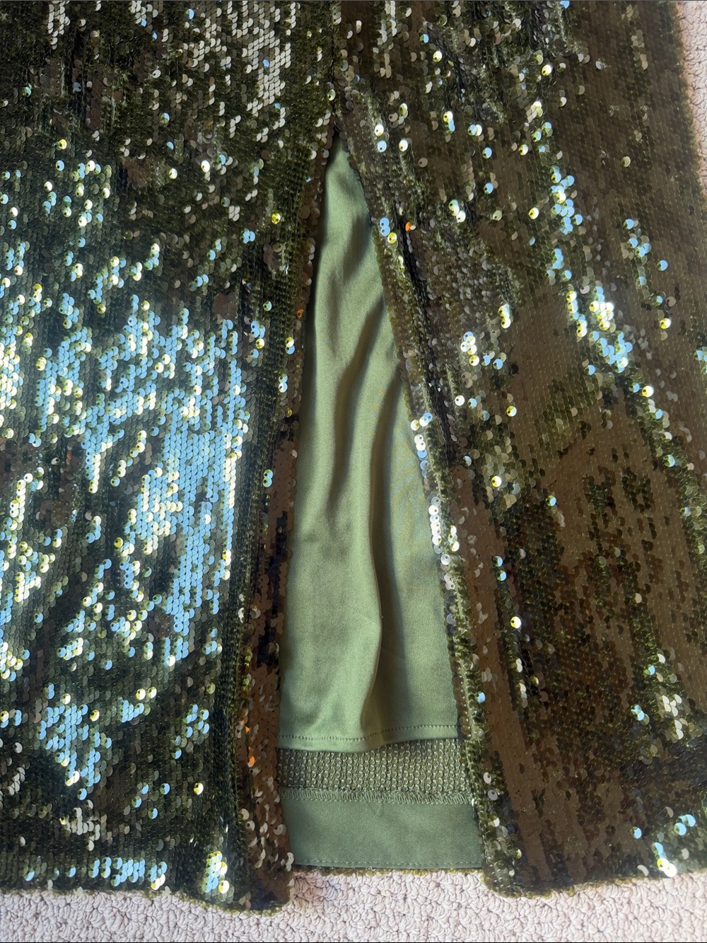 ANTONIO MELANI Olive Green Iman Sequin Midi Skirt in Chive Size 4 - Picture 7 of 9